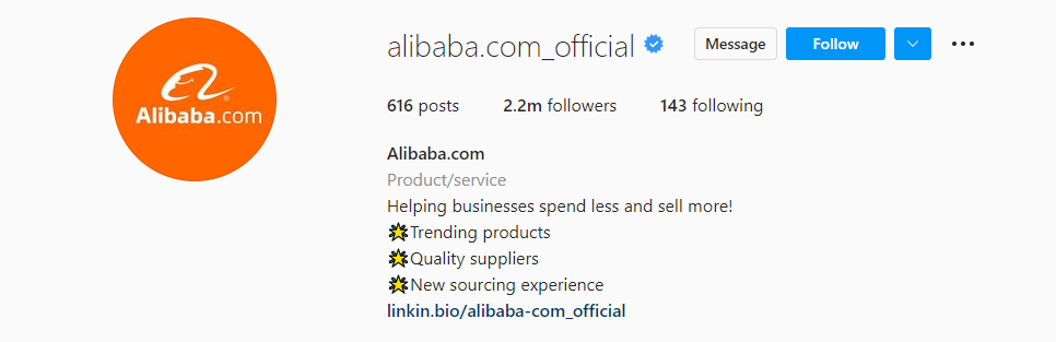 instagram bio of alibaba.com_official