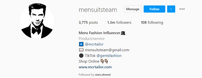 instagram bio of mensuitsteam