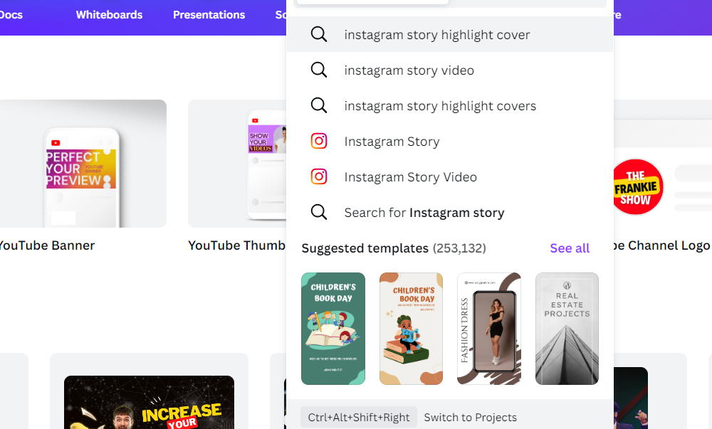 Typing Instagram Story on Canva