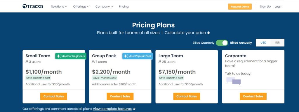 Tracxn Pricing (Linkedin Marketing Tool)